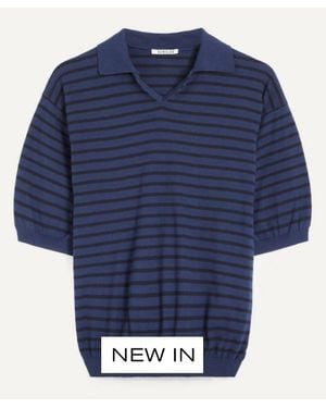 AURALEE High Gauge Cotton Knit Skipper Polo - Blue