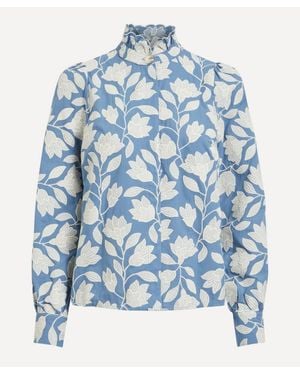 Sezane Ambre Ecru Flower Embroidered Shirt - Blue