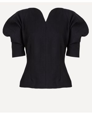 D'Estree Janet Crepe Puff-Sleeve Top - Black