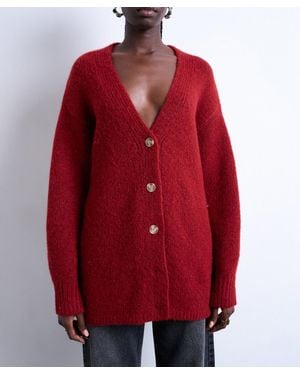TOPSHOP Knitted Oversized Boyfriend Longline Easy Cardigan - Red