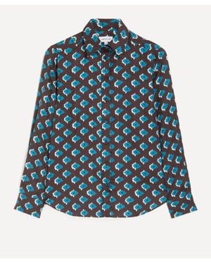 Liberty Silk Jacquard Relaxed Shirt - Blue