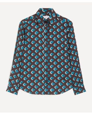 Liberty Silk Jacquard Relaxed Shirt - Blue