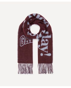 Ganni Have A Nice Day Wool Fringed Scarf - Red
