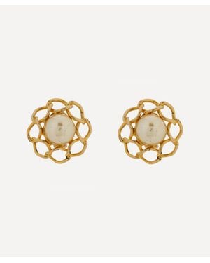 Dress Box 1980's Chanel Gilt And Faux Pearl Camellia Earrings - Metallic