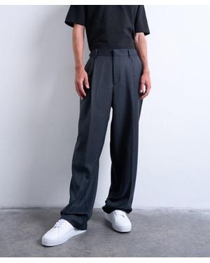 TOPMAN Stripe Wide-Leg Pleated Pants - Blue