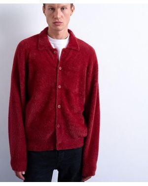 TOPMAN Fluffy Knit Cardigan - Red