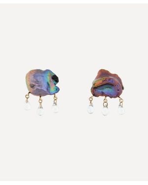 Rachel Quinn 14Ct Rainy Day Peacock Pearl And Topaz Cloud Stud Earrings - Blue