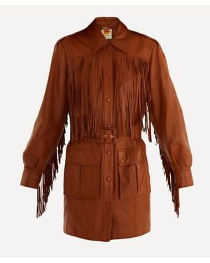 FARM Rio Fringes Leather Coat - Brown