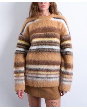 TOPSHOP Knitted Fluffy Stripe Sweater - Brown
