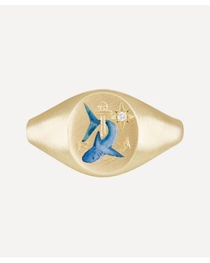 Cece Jewellery 18Ct The Shark And Anchor Diamond Signet Ring - White