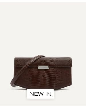 TOTEME Clip Lizard Embossed Leather Clutch Bag - Brown