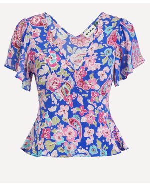 RIXO London Lania Silk Blouse - Blue