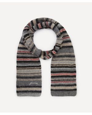 Ganni Striped Alpaca-Blend Scarf - Grey