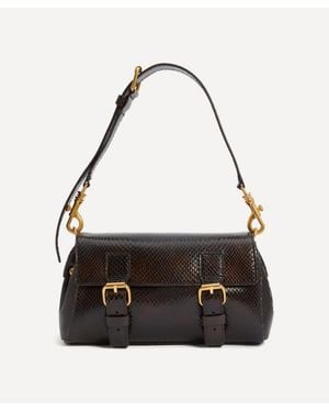 Dries Van Noten Leather Snakeskin Crossbody Satchel - Black