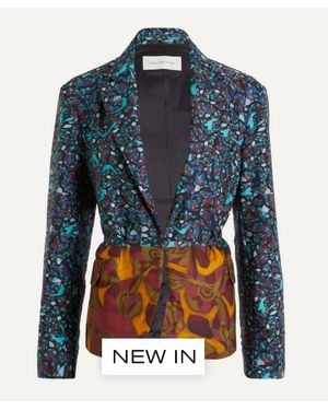 Dries Van Noten Contrast Print Double-Breasted Blazer - Blue