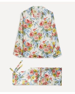 Liberty Bow Bouquet Silk-Satin Pajama Set - White