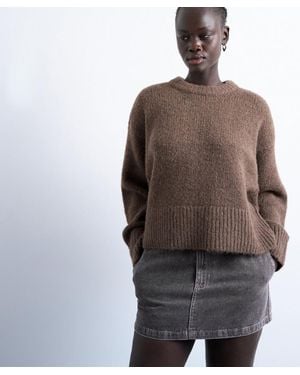 TOPSHOP Knitted Wool Blend Fluffy Ultimate Crop Sweater - Brown