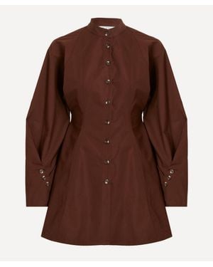 Tolu Coker Stand-Collar Shirt Dress - Brown