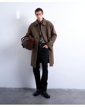 TOPMAN Brushed Check Wool Blend Overcoat - Brown