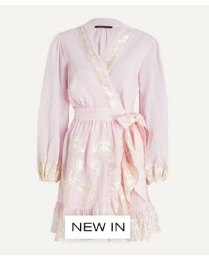 Kori Papyrus Embroidered Linen Wrap Dress - Pink