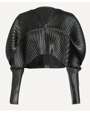 Issey Miyake Glossed-Metal-Pleats Cardigan - Black