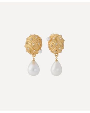 Kenneth Jay Lane Plated Seashell Pearl Drop Clip-On Earrings - White