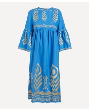 Kori Feather Linen Midi Dress - Blue