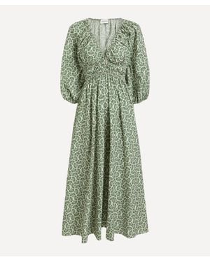 Matteau Shirred Plunge Midi Dress - Green