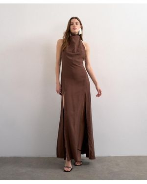 TOPSHOP Halter Cowl Maxi Dress - Brown