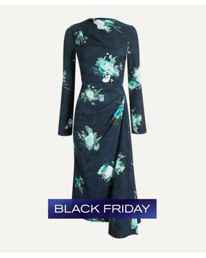 Erdem Floral Print Draped Midi Dress - Blue