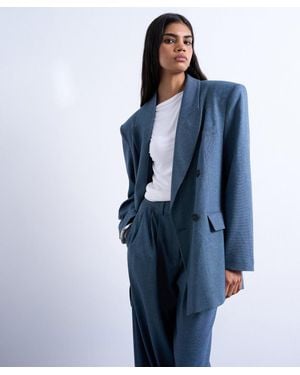 TOPSHOP 80S Double-Breasted Oversized Suit Blazer - Blue