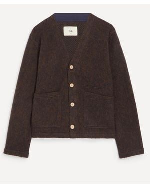 Folk Brushed Wool Pocket Cardigan - Brown