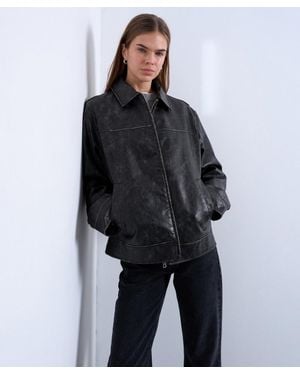 TOPSHOP Pu Zip-Through Jacket - Black