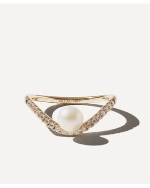 Mizuki 14Ct Diamond And Pearl Curve Ring - White