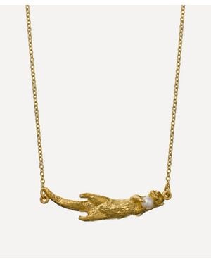 Alex Monroe 22Ct-Plated Otter & Pearl Inline Necklace - Metallic