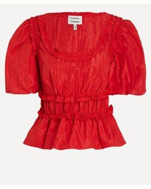 Damson Madder Everly Ruffle Blouse Tafetta - Red