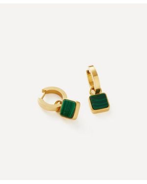 Missoma X Lucy Williams 18Ct-Plated Vermeil Square Malachite Charm Hoop Earrings - Metallic