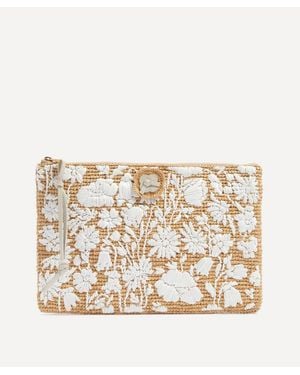 Liberty Raffia Samba Embroidered Zip Pouch Bag - Natural