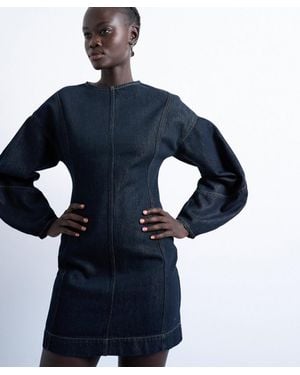 TOPSHOP Denim Mini Dress With Ovoid Sleeves - Blue