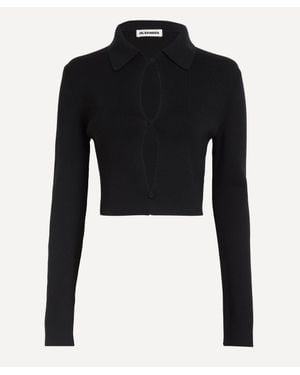 Jil Sander Cropped Polo Cardigan - Black