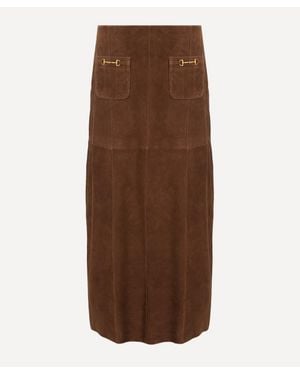 RIXO London Edwina Suede Midi Skirt - Brown