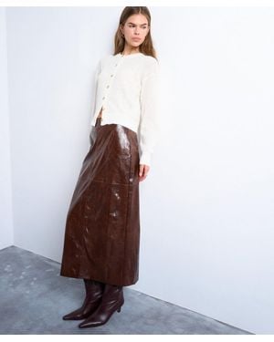 TOPSHOP Faux Leather High-Shine Midi Skirt - Brown