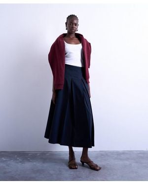 TOPSHOP Pleated Rust Stripe Midi Skirt - Blue