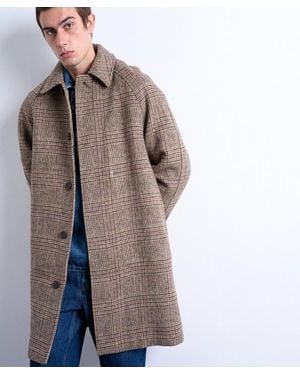 TOPMAN Brushed Check Wool-Blend Overcoat - Brown