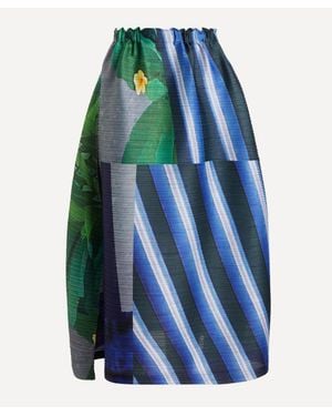 Pleats Please Issey Miyake City Collage Pleated Midi Skirt - Blue