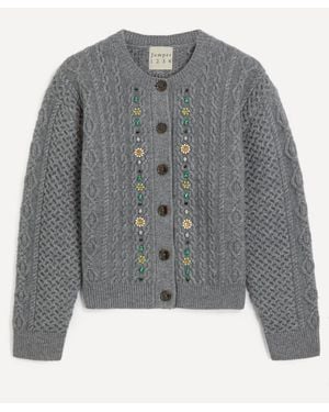 Jumper 1234 Jewel Cable Knit Wool Cardigan - Grey
