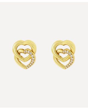 Kojis 18Ct Diamond Set Double Heart Earrings - Metallic