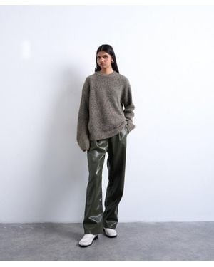 TOPSHOP Knitted Boxy Fluffy Crew Sweater - Gray