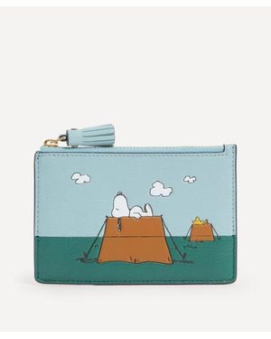 Anya Hindmarch X Peanuts Snoopy Zipped Leather Card Case - Blue