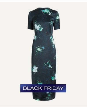 Erdem Floral Print Duchesse Satin Midi Dress - Blue